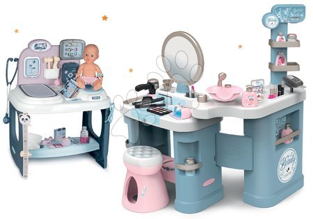 Výhodné sety hračiek - Set kozmeticky stolík elektronický My Beauty Center 3in1 Smoby so zdravotníckym pultom a bábikou