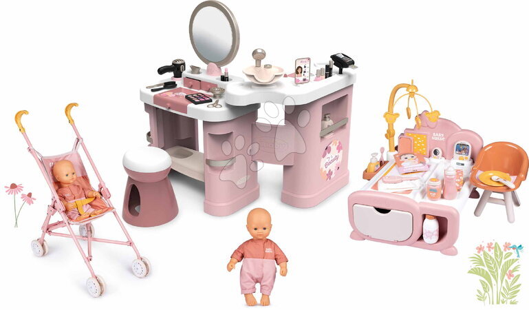 Seturi măsuțe cosmetice  - Set măsuța cosmetică și căsuță cu păpușă electronică My Beauty Center 3în1 Smoby