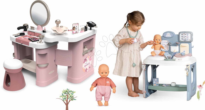 Seturi măsuțe cosmetice  - Set măsuța cosmetică și centru de îngrijire cu păpușă My Beauty Center 3in1 Smoby
