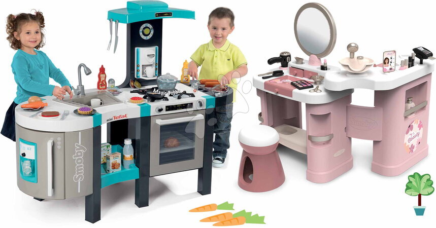 Seturi măsuțe cosmetice  - Set măsuța cosmetică și bucătărie cu bule magice My Beauty Center 3in1 Smoby