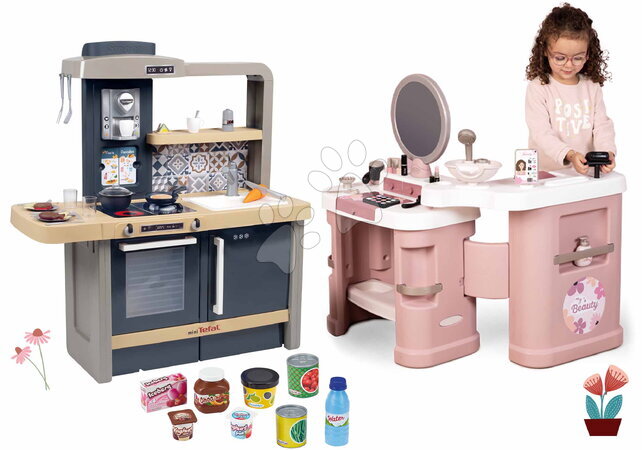 Seturi măsuțe cosmetice  - Set măsuța cosmetică și bucătărie cu sunete My Beauty Center 3in1 Smoby