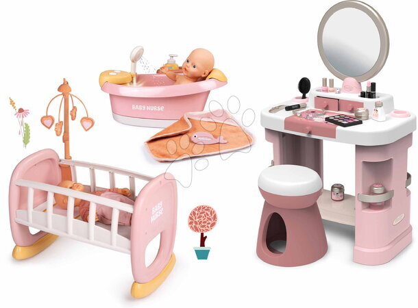 Kosmetické stolky sety | Strana 2 - Set kosmetického stolku s vaničkou a kolébkou pro panenku My Beauty Dressing Table Smoby