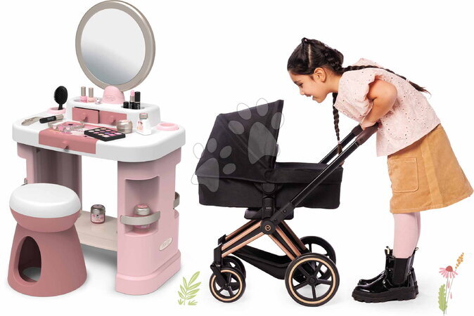 Seturi măsuțe cosmetice  - Set de masă de toaletă cosmetică și cărucior 3-în-1 My Beauty Dressing Table Smoby