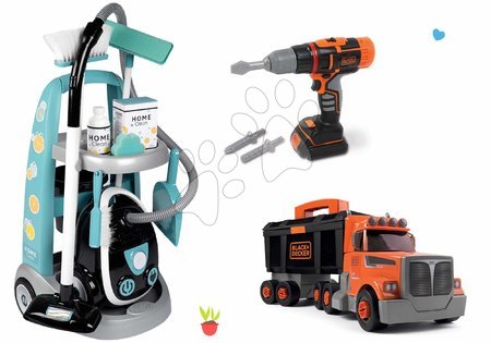 Szerepjátékok - Szett takarítókocsi elektronikus porszívóval Cleaning Trolley Vacuum Cleaner Smoby 