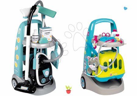 Szerepjátékok - Szett takarítókocsi elektronikus porszívóval Cleaning Trolley Vacuum Cleaner Smoby 