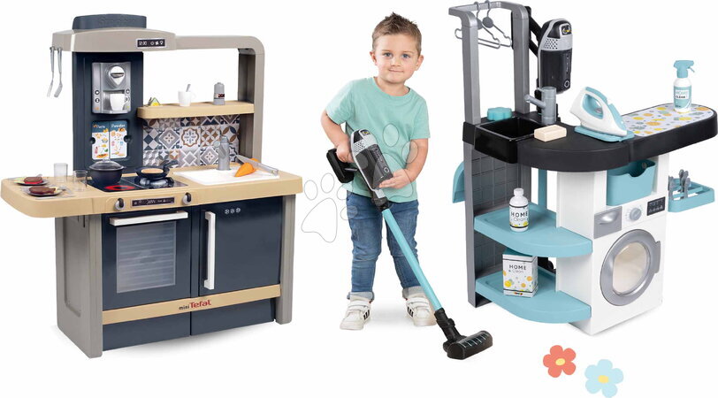 Detské práčky sety - Set práčovňa a kuchynka Evolutive Rowenta Wash&Clean Laundry Smoby