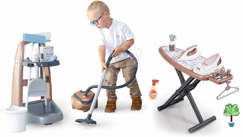 Hry na domácnosť - Set upratovací vozík a elektronický vysávač Rowenta Trolley Vacuum Cleaner Smoby