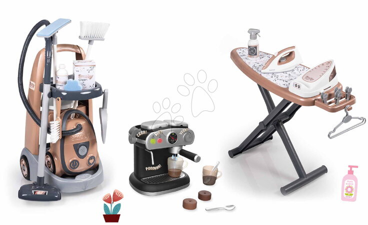 Hry na domácnosť - Set upratovací vozík a elektronický vysávač s kávovarom Rowenta Trolley Vacuum Cleaner Smoby