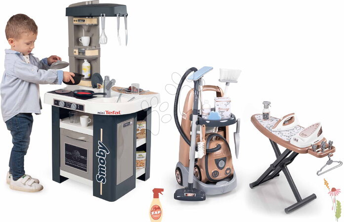 Takarítókocsi szettek - Szett takarítókocsi és elektronikus játékkonyha Rowenta Trolley Vacuum Cleaner Smoby