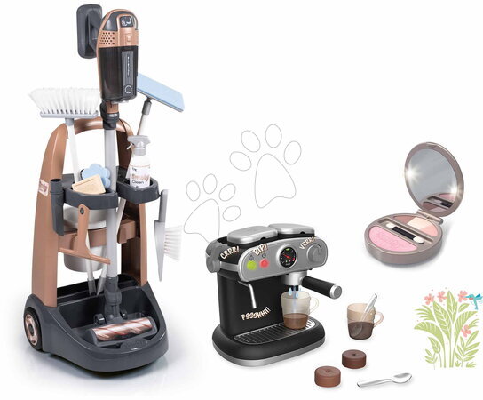 Takarítókocsi szettek - Szett takarítókocsi rúdporszívóval és kávéfőzővel Rowenta Trolley Upright Hoover Smoby