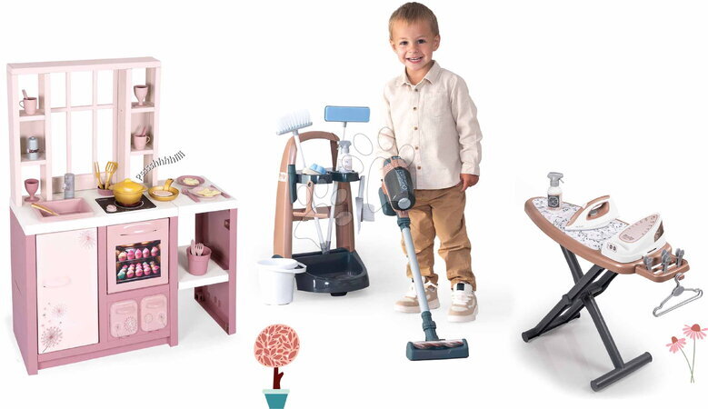 Upratovacie vozíky sety - Set za čišćenje kolica i elektronička kuhinja Rowenta Trolley Upright Hoover Smoby