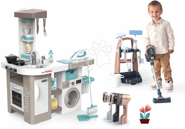 Takarítókocsi szettek - Szett takarítókocsi és játékkonyha mosógéppel Rowenta Trolley Upright Hoover Smoby