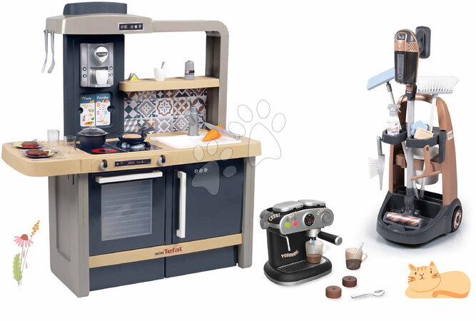 Takarítókocsi szettek - Szett takarítókocsi konyhával kávéfőzővel Rowenta Trolley Upright Hoover Smoby