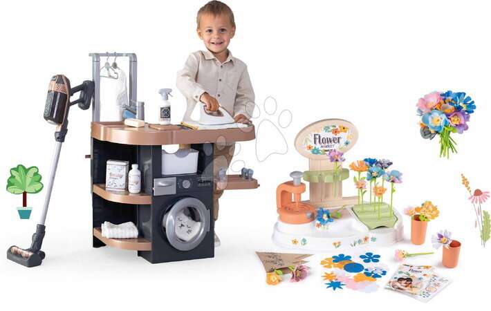 Detské práčky sety - Set práčovňa s práčkou a kvetinárstvo Rowenta Wash&Clean Laundry Smoby