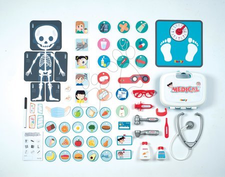 Kreativne in didaktične igrače - Zdravniška ambulanta z anatomijo človeškega telesa Doctor's Office Smoby dvostranska z rentgenom in testom vida ter 65 dodatki_1