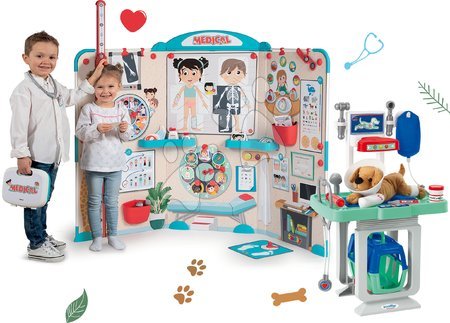 Jucării de rol - Set cabinet medical cu anatomia corpului uman Doctor's Office Smoby cu măsuță veterinară și cățeluș
