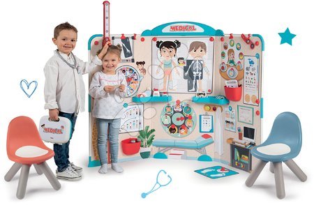 Detské lekárske vozíky - Set lekárska ordinácia s anatómiou ľudského tela Doctor's Office Smoby s dvoma stoličkami