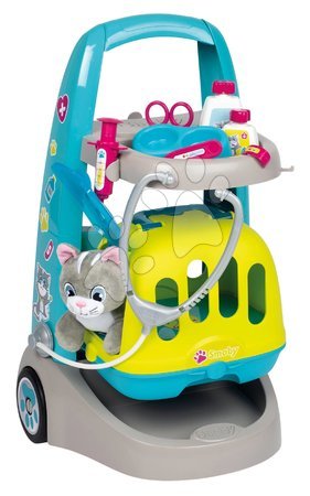 Detské lekárske vozíky - Zverolekársky vozík s kufríkom Veterinary Trolley Smoby