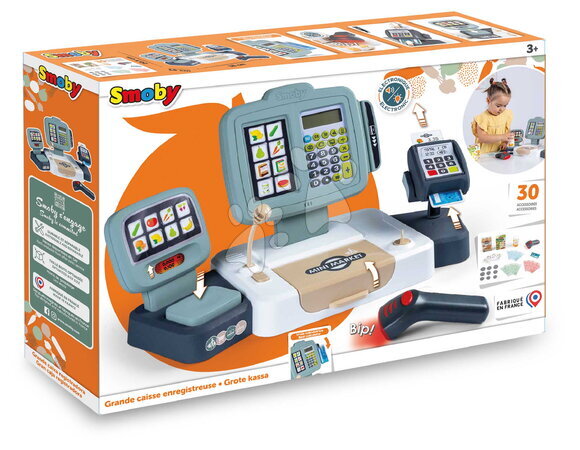 Sklepy dla dzieci  - Duża kasa sklepowa z kalkulatorem i skanerem Large Cash Register Smoby - 9