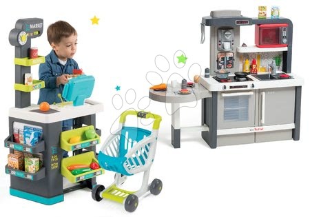Obchody pre deti sety - Set obchod Market Smoby s elektronickou pokladňou a kuchynka rastúca Tefal Evolutive s ľadom a mikrovlnkou