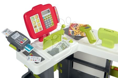 Hry na profesie - Obchod s vozíkom Supermarket Smoby červený s elektronickou pokladňou a skenerom váhou a 42 doplnkov_1