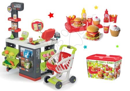 Obchody pre deti sety - Set obchod Supermarket Smoby s elektronickou pokladňou a hamburger set