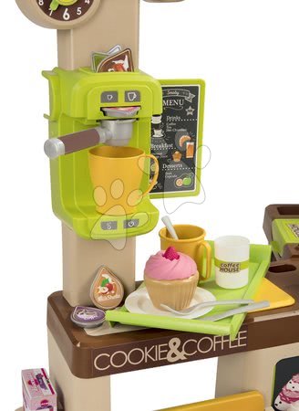 Obchody pre deti - Kaviareň s Espresso kávovarom Coffee House Smoby s elektronickou pokladňou, skenerom a 57 doplnkov_1