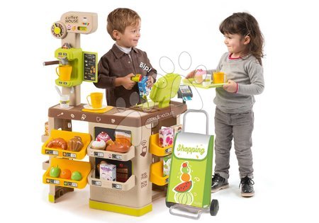 Detské obchody - Set kaviareň s Espresso kávovarom Coffee House Smoby s nákupným vozíkom na kolieskach_1