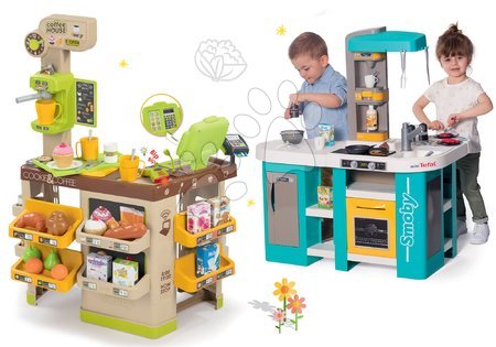 Obchody pre deti sety - Set kaviareň s Espresso kávovarom Coffee House Smoby a kuchynka Tefal Studio XL elektronická