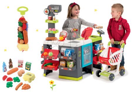 Obchody pre deti sety - Set obchod zmiešaný tovar Maximarket Smoby a potraviny v sieťke ako darček