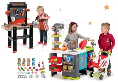 Obchody pre deti sety - Set obchod zmiešaný tovar Maximarket Smoby a pracovná dielňa Black+Decker elektronická