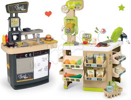 Novinka - Set obchod Ovoce-Zelenina Organic Fresh Market Smoby s kuchyňkou Food Corner Restaurace s hamburgerem