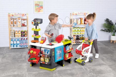 Szerepjátékok - Közért vegyesáruval Maxi Market Smoby elektronikus pénztárgéppel és szkennerrel hűtővel és 50 kiegészitővel_1