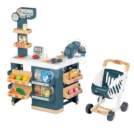 Jucării de rol - Set magazin electronic cu cântar și scaner Super Market și cărucior adânc Smoby_1