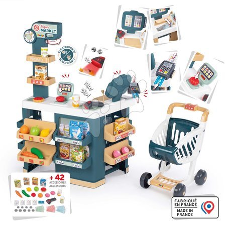 Detské obchody - Set obchod elektronický s váhou a skenerom Super Market a vozík na ťahanie Smoby_1