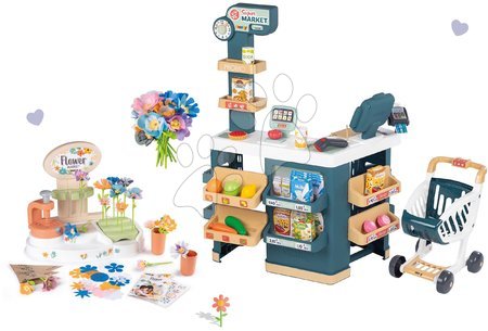 Cumpărături/Supermarketuri - Set magazin electronic cu cântar și scaner Super Market cu florărie Smoby