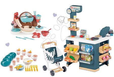 Obchody pro děti sety - Set obchod elektronický s váhou a skenerem Super Market a hravá kuchařka Smoby