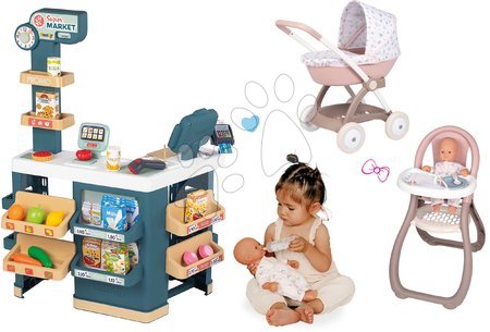 Jucării de rol - Set magazin electronic cu cântar și scaner Super Market și cărucior adânc Smoby