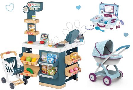 Kinderladen-Sets - Elektronisches Ladenset mit Waage und Scanner Super Market und Frozen Smoby Kinderwagen