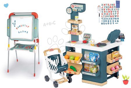 Kinderladen-Sets - Set Laden elektronisch mit Waage und Scanner Super Market und positionierbarem Smoby-Board 