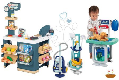 Kinderladen-Sets - Set Laden elektronisch mit Super Market-Waage und -Scanner sowie Smoby-Veterinärwagen 