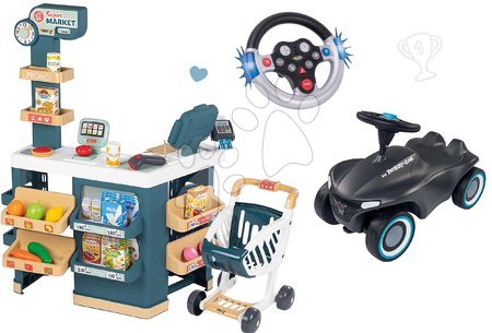 Seturi de supermarketuri pentru copii - Set magazin electronic cu cântar și scaner Super Market cu babytaxiu Neo Anthrazit Smoby