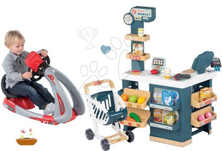 Obchody pre deti sety - Set obchod elektronický s váhou a skenerom Super Market a trenažér V8 Driver Smoby