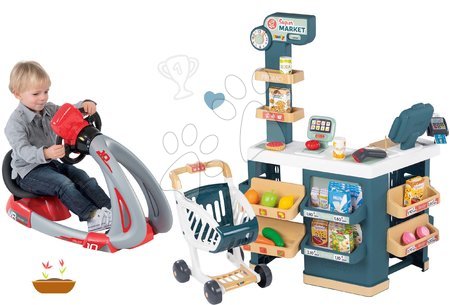 Role Play - Set obchod elektronický s váhou a skenerem Super Market a trenažér V8 Driver Smoby