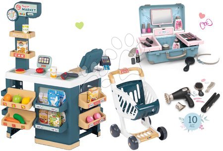 Kinderladen-Sets - Set Laden elektronisch mit Waage und Scanner Super Market und Kosmetikkoffer 3 in 1 Smoby