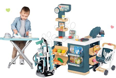 Detské obchody - Set obchod elektronický s váhou a skenerom Super Market a upratovací vozík Smoby