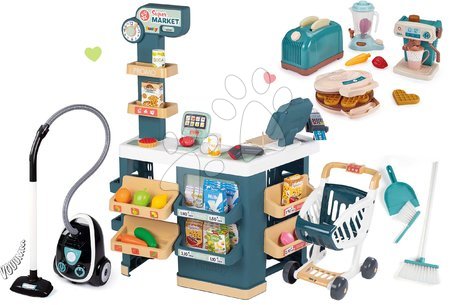 Detské obchody - Set obchod elektronický s váhou a skenerom Super Market a vysávač Smoby