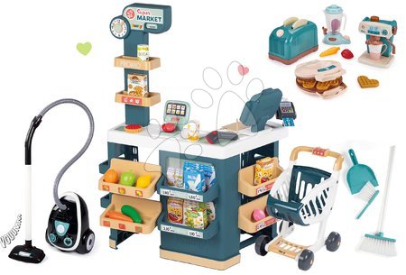 Cumpărături/Supermarketuri - Set magazin electronic cu cântar și scaner Super Market cu aspirator Smoby
