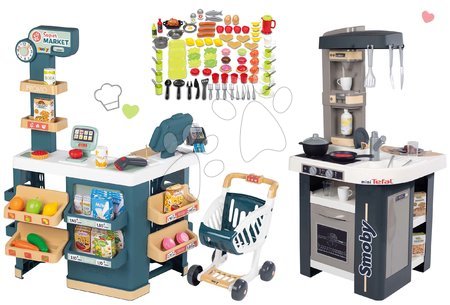 Detské obchody - Set obchod elektronický s váhou a skenerom Super Market a kuchynka Tefal Studio Smoby