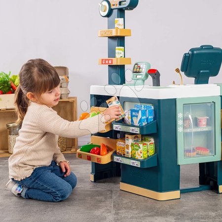 Otroške trgovine - Komplet elektronska trgovina z mešanim blagom s hladilnikom Maxi Market in kuhinja Tefal Smoby_1